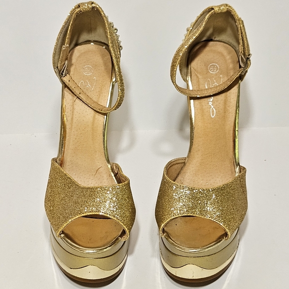 Champagne Glitter Spike Studded Anti Gravity Wedge Womens Shoes Sz 6.5 - Picture 5 of 10